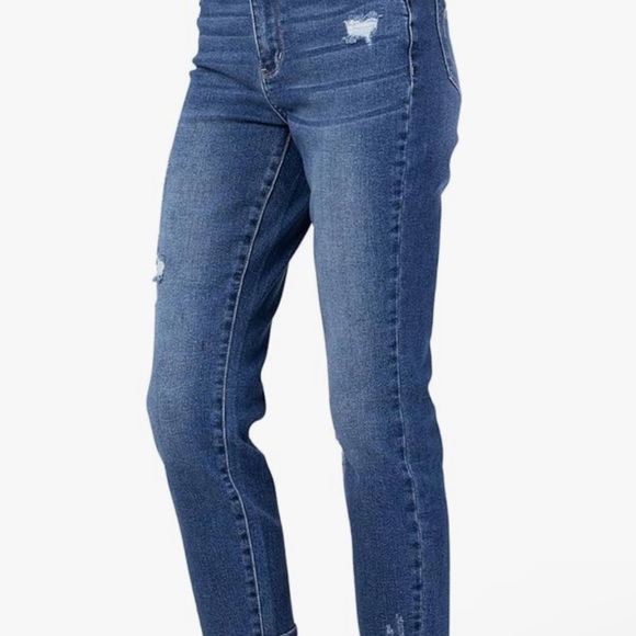 Judy Blue High Waist Embroidery Cropped Straight Leg Jeans - Picture 3 of 4